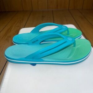 Crocs Crocband Flip Teal Green Ombre Women 10 Sandals 11033